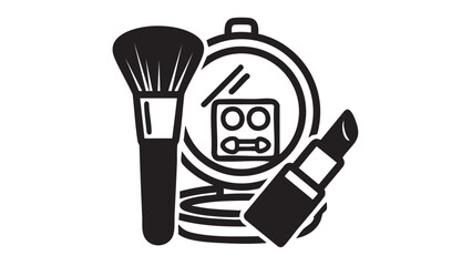 Makeup brush and lipstick on a cosmetic bag illustration