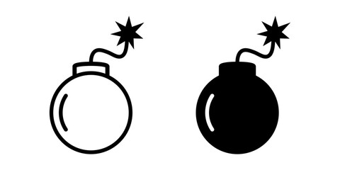 Bomb with Burning Fuse Icon Set, Danger and Warning Symbols © Maksim