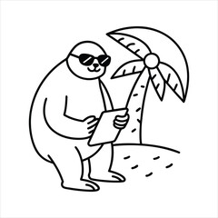 Cute Sloth with Sunglasses Beach Illustration