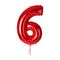 Vibrant Red Number 6 Shaped Helium Balloon for Birthdays, Valentine's Day, and Anniversaries &ndash; Isolated on Transparent Background; PNG