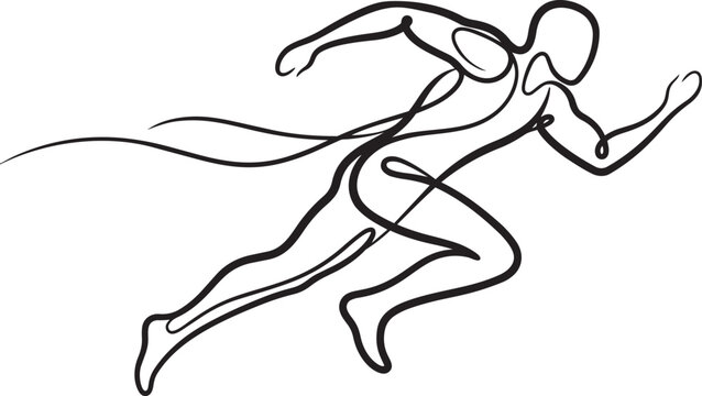 Abstract line art drawing of a sprinting runner athlete in dynamic motion minimal design