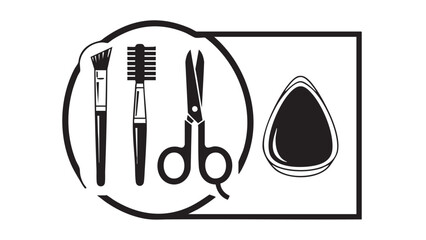 Makeup tools and cosmetics arranged in a minimalist illustration