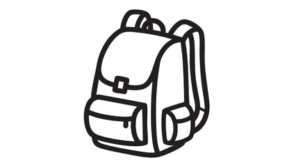 A simple black and white illustration of a backpack with multiple pockets and straps on a plain white background