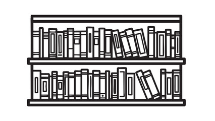 A simple line drawing of a bookshelf with books arranged on two shelves viewed from the front