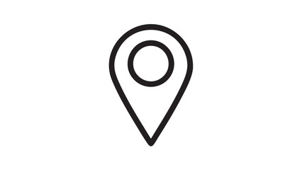 A simple black map pin icon on a white background