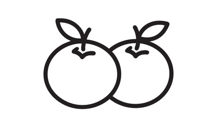 Simple illustration of two peaches with leaves on a white background