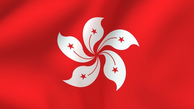 National flag of Hong Kong with orchid tree flower waving in wind 3d illustration