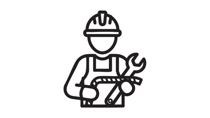 A worker in a hard hat holding a wrench and tape measure against a white background