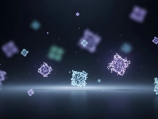 Futuristic technology concept with glowing cubic structures and advanced digital elements
