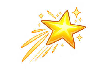 Golden comet star shooting across sky with glittering sparkle and glowing light, transparent background