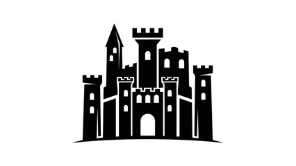 Obraz premium Modern Black Medieval Castle Silhouette Logo Icon