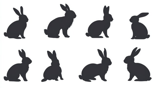 Different silhouettes of easter bunnies isolated on a white background for various design uses and creative projects during the spring season