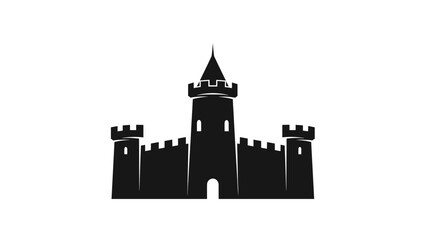 Naklejka premium Stylized Black Medieval Castle Silhouette Icon Logo on White