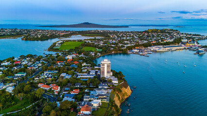 Aerial View of Auckland Coastal Harbor, New Zealand