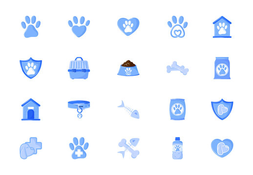Blue And White Pet Friendly Animal Illustrations Set