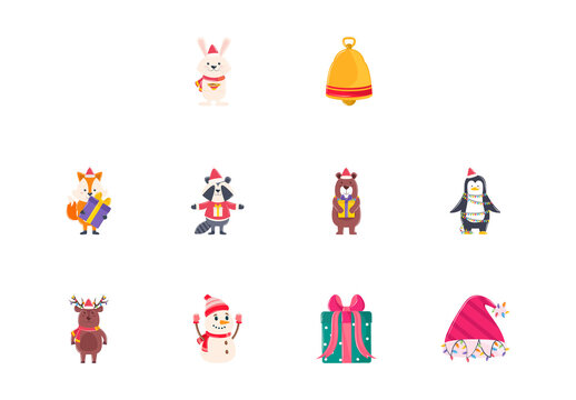 Colorful Christmas Characters Holiday Illustrations Set