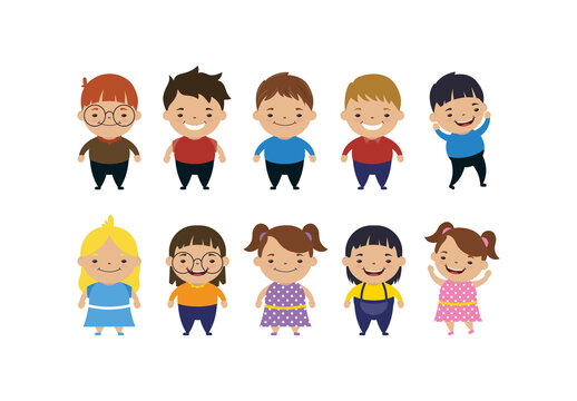 Colorful Children Kids Down Syndrome Illustrations Set