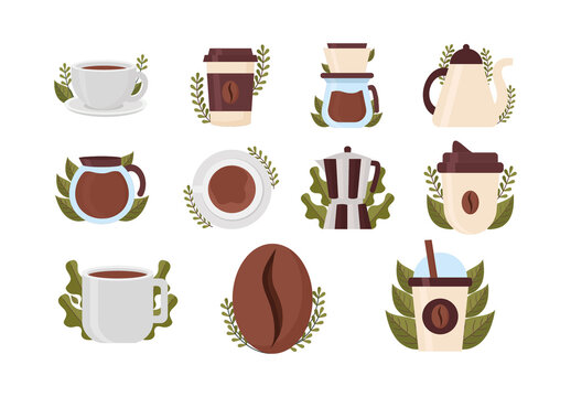 Colorful Coffee Drink Grains Illustrations Set
