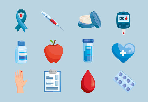 Colorful Diabetes Medicine Illustrations Set