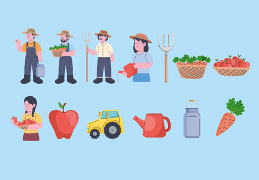 Colorful Farming Illustrations Set