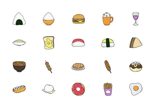 Colorful Food Asian Traditional Minimalist Illustrations Set