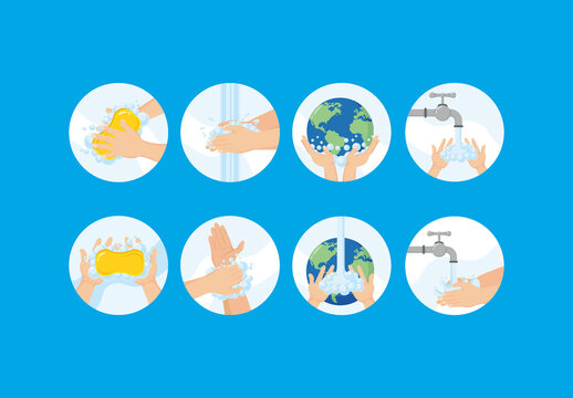 Colorful Global Hand Washing Day Hygiene Safety Awareness Illustrations Set