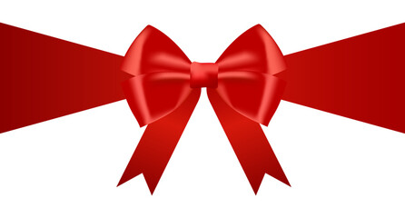 Shiny red ribbon bow isolated on white background with copy space. For using special days.