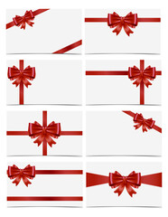 Gift Card with Red Bow and Ribbon Set Vector Illustration
