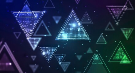 Vibrant digital triangles in neon colors for futuristic tech backgrounds