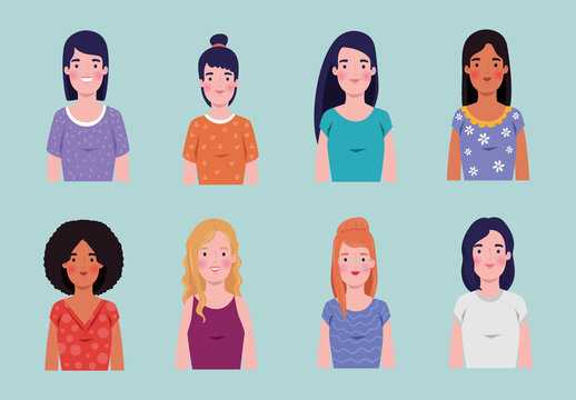 Colorful Women Diverse Female Characters Illustrations Set