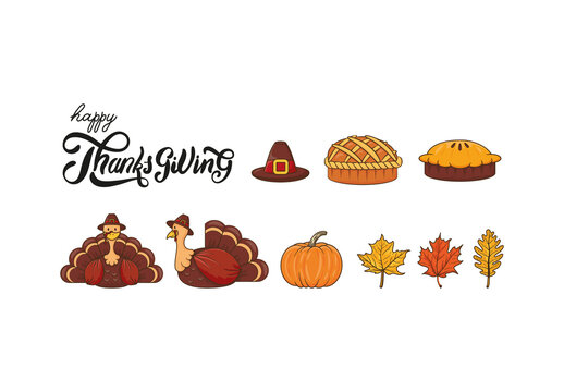 Colorful Thanksgiving Celebration Illustrations Set
