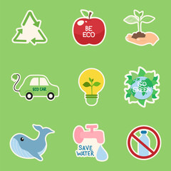 Eco stickers: recycling, renewable energy and sustainable development.