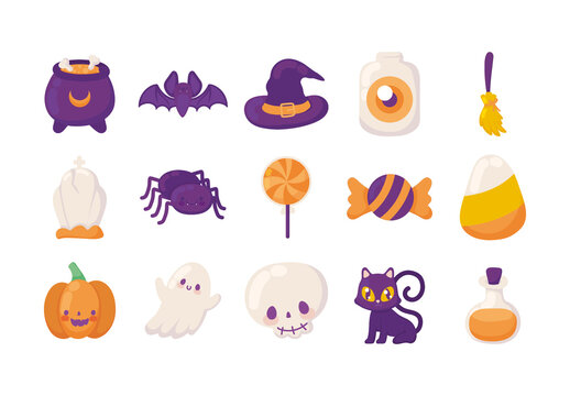 Colorful Halloween Pumpkin Ghost Candy Illustrations Set