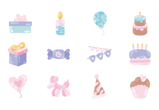 Colorful Birthday Party Illustrations Set