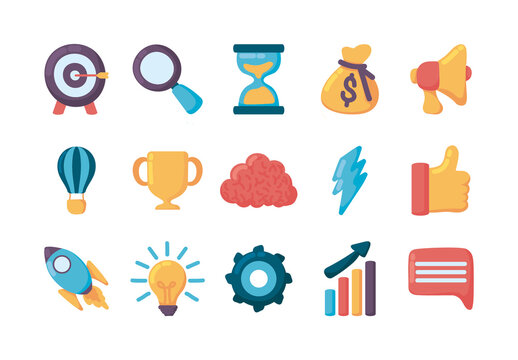 Colorful Business Strategy Finance Marketing Growth Illustrations Set