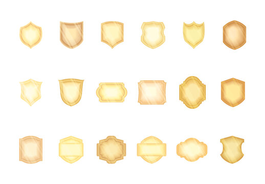 Yellow And Golden Shields Badges Heraldic Labels Icons Set