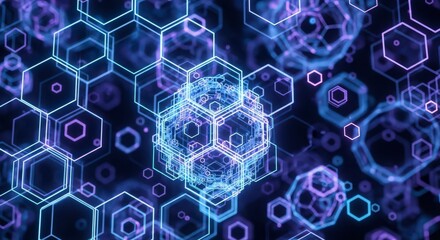 Vibrant neon hexagons in futuristic digital pattern