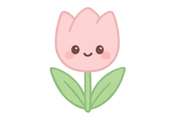 Cute pink kawaii tulip flower character smiling