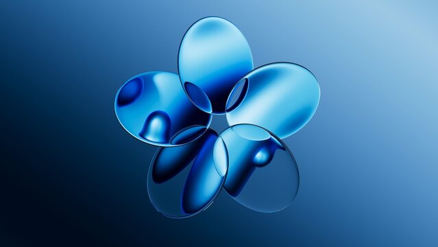 3d rendering. Abstract futuristic abstract background featuring blue lenses. Modern aesthetic concept, in shades of blue