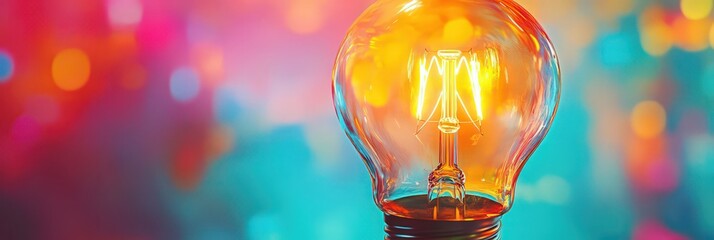 Light bulb with glowing abstract background and wide space for text