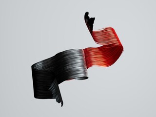 Twisted red and black strip with a sleek, glossy finish, curling elegantly on a white background. 3D render illustration.