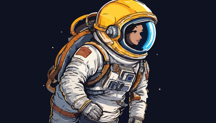 Astronaut in Space Suit with Yellow Helmet and Backpack.