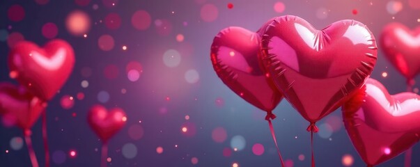 Floating heart-shaped pop balloons, glitter effect, red, cute