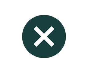 Obraz premium A simple, modern vector graphic of a white X on a dark green circle, symbolizing cancellation or rejection.