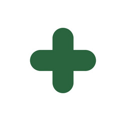 Fototapeta premium A green plus sign icon on a white background, representing medical or healthcare concepts in a simple and modern design.