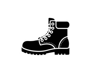 A black and white vector illustration of a rugged work boot with laces and a thick sole