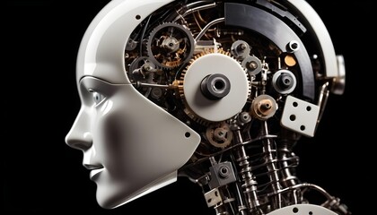 Robotics abstract mechanism, Industrial detail, futuristic model, Concept art head silhouette, abstract robotic, futuristic robot cyborg, 3d rendered illustration of a robot