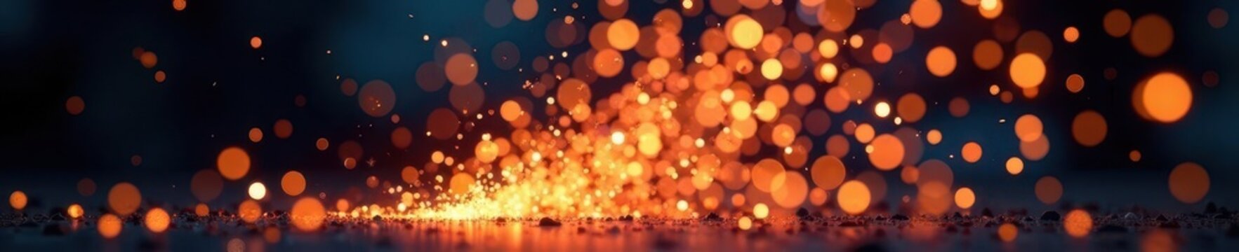 Gleaming metal sparks shower upwards, bright fiery trails , background, texture, industrial