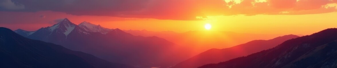 Golden hour light illuminates a mountain range at sunrise, golden hour, sky