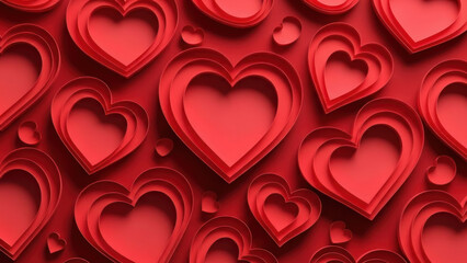 layered red hearts with 3D effect, romantic and festive design.